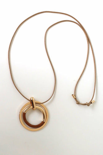 Circle Wooden Pendant Nkl -Coffee/Gold