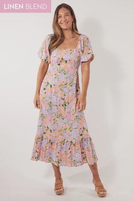 Flora Tie Dress -Sunset Hydrangea