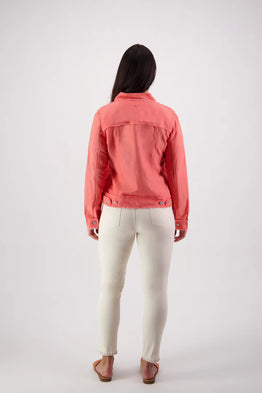 Linen Jacket with Frayed Seams -Coral