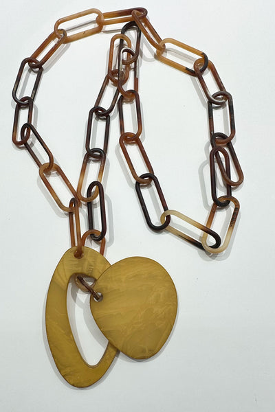 Open Chain Pull Thru Resin Necklace -Ginger/Tortoiseshell