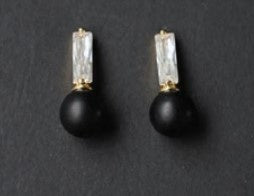 Crystal & Stone Stud Earrings -Crystal/Black