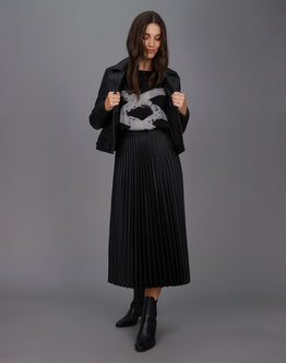 Coated Pleated Skirt - Black