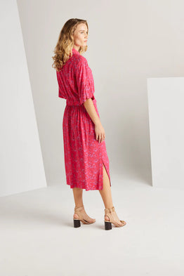 Monique Shirt Dress - Fuchsia Print