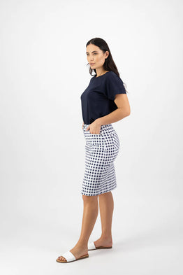 Printed Lightweight Skirt with Centre Back Vent -Navy Picnic