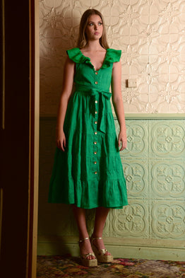 Collar Scheme Dress -Green