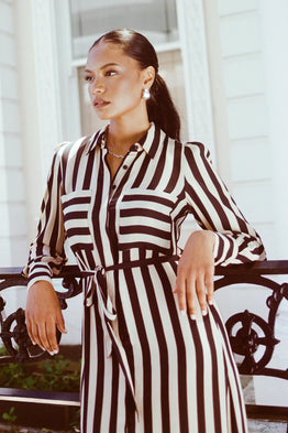 Cyprus LS Shirt Dress - Black Stripe
