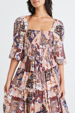 Memory LS Tiered Maxi Dress -Patchwork Paisley