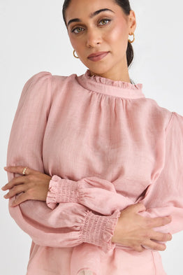 Poet High Neck Relaxed Top -Blush Semi Sheer