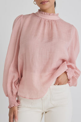 Poet High Neck Relaxed Top -Blush Semi Sheer