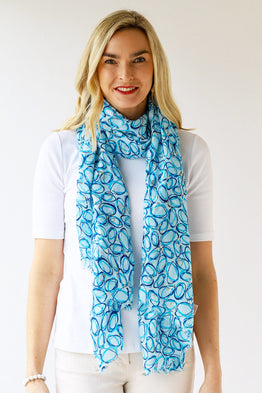 Multi Oval Scarf with Gold Foil - Blues