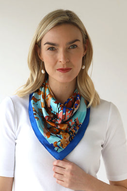 Abstract Silky Square Scarf – Blue/Multi