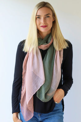 Lightweight Ombre Scarf -Moss/Pale Pink