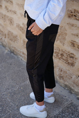 Cotton Twill with Satin Stripe Pant - Black