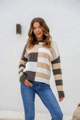 Aria Abstract Slouch Knit - Mocha/Latte
