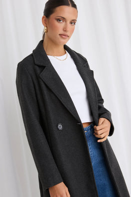 Hideaway Fitted Double Breasted Coat -Charcoal