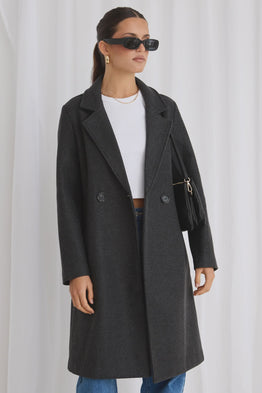 Hideaway Fitted Double Breasted Coat -Charcoal
