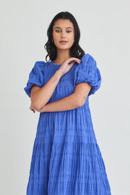 Graceful Shirred Tiered Maxi Dress -Periwinkle