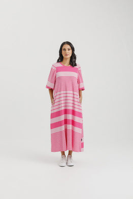 Ivy Midi Dress -Irregular Pink Stripe