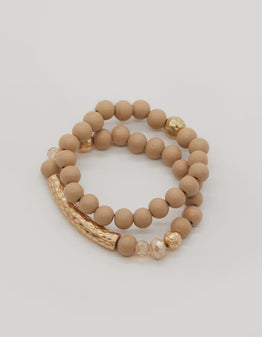 Mixed Bead Bracelets - Nude Wood Beads