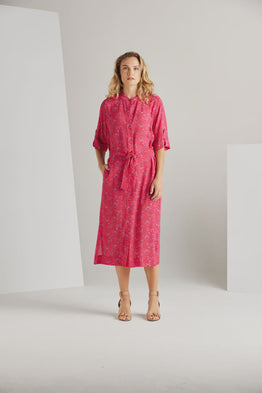 Monique Shirt Dress - Fuchsia Print