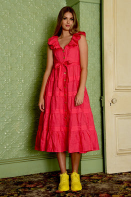 Collar Scheme Dress -Raspberry