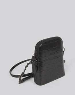 Charlie Mobile Phone Bag -Black Croc Leather