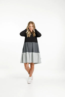 L/S Kylie Dress - Black/Charcoal/Grey