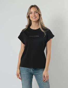 Cuff Slv T-Shirt -Black w Silver Logo