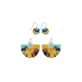 Van Gogh Sunflowers Layered Classic Bell Hoop Pack Earrings